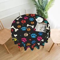 dog paw bone round table cover polyester stain and wrinkle resistant table cloth for kitchen dining coffee party