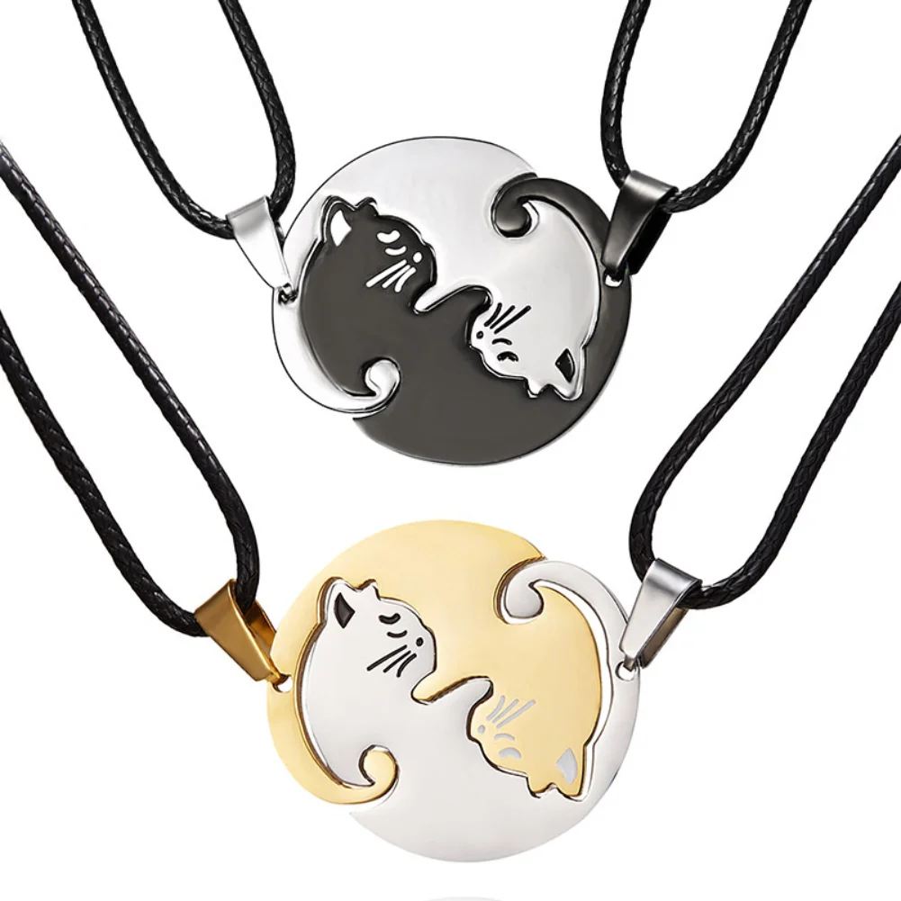 

Fashion Popular Couple with Necklace 2023 Creative Embrace Cat Splicing Pendant Necklace Friendship Couple Jewelry Gift