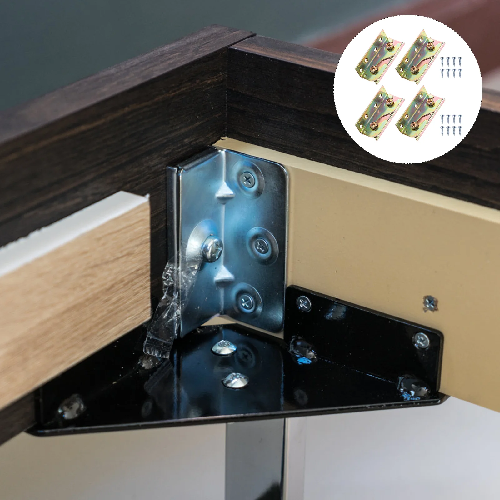 

4 Pcs Bed Hinge L Brackets Heavy Duty Fittings Furniture Rail Non-mortise Frame Iron