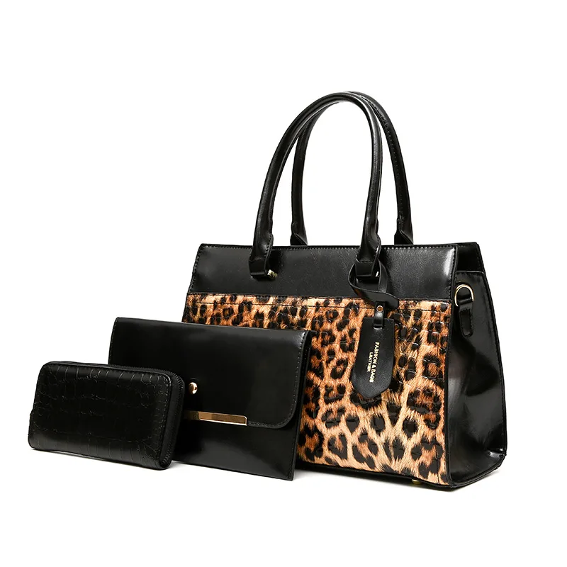 

Комплект из трех предметов, женская сумка через плечо, кожаный дорожный кошелек и сумки с леопардовым принтом, Модные женские повседневные сумки-тоуты для покупок