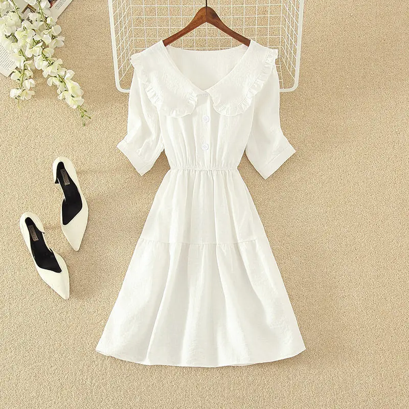 

French Fungus Edge Baby Collar Dress Women's Summer Waist Thin Skirt