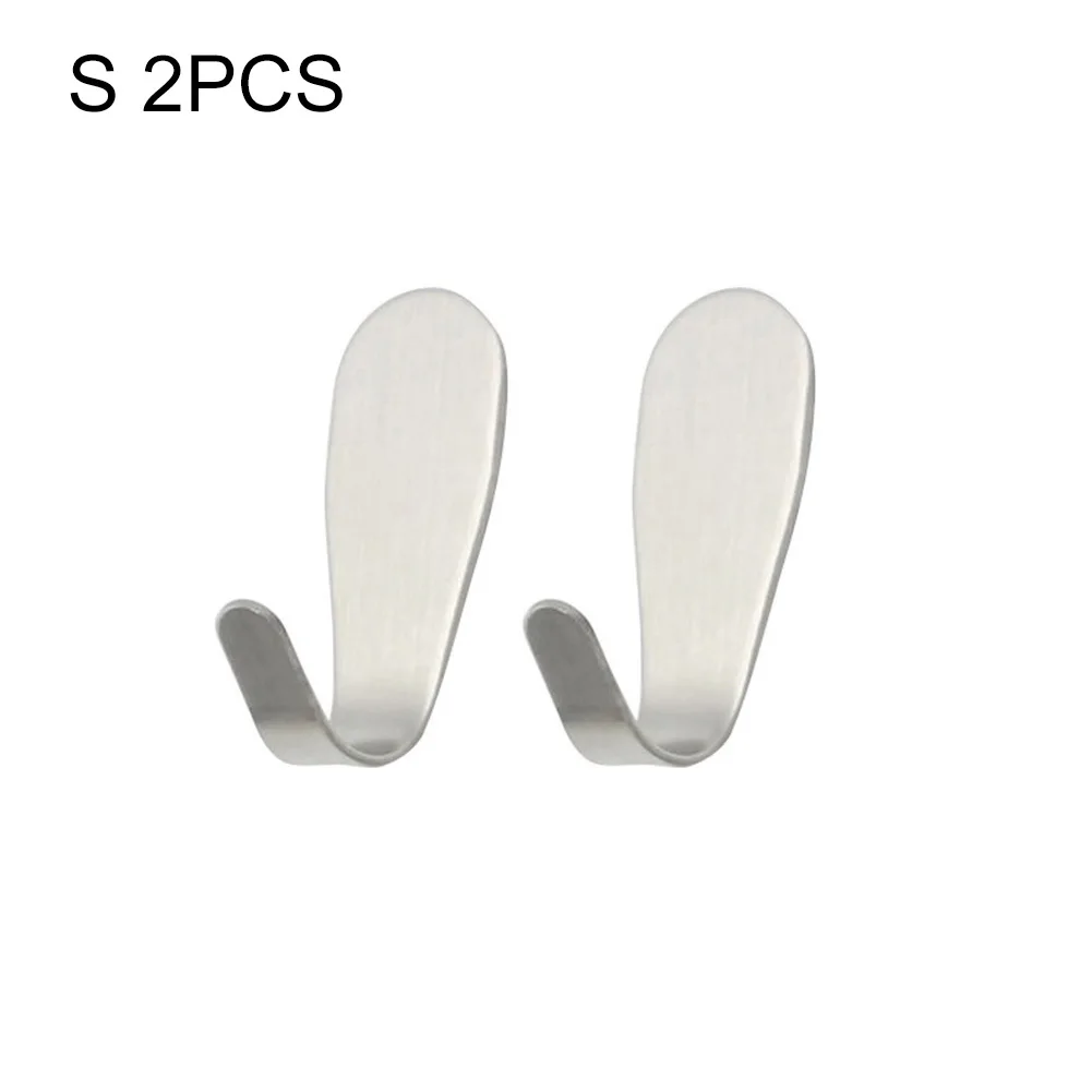 

2pcs Hook Self-adhesive Stainless Steel Coat Rack Bathroom Kitchen Towel Hook Set For Handbag Robe Clothes Brush Broom Mop Key