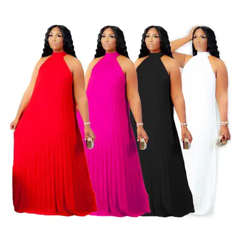 Oversized Dress Women Spring Summer Temperament Pleated Loose Sleeveless Solid Africa 2023  Free Shipping Female Hot Sale