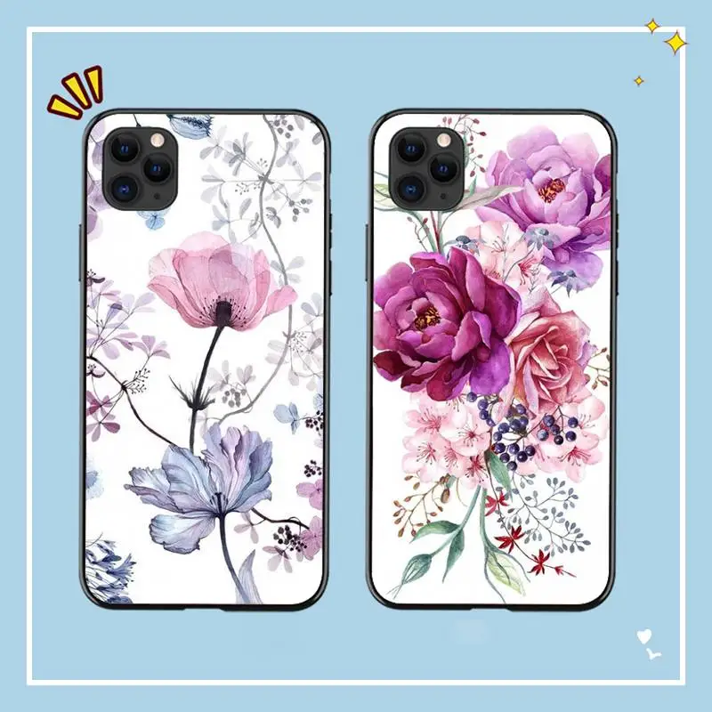

YNDFCNB Vintage Flowers Leaves Phone Case for iPhone 11 12 13 mini pro XS MAX 8 7 6 6S Plus X 5S SE 2020 XR cover