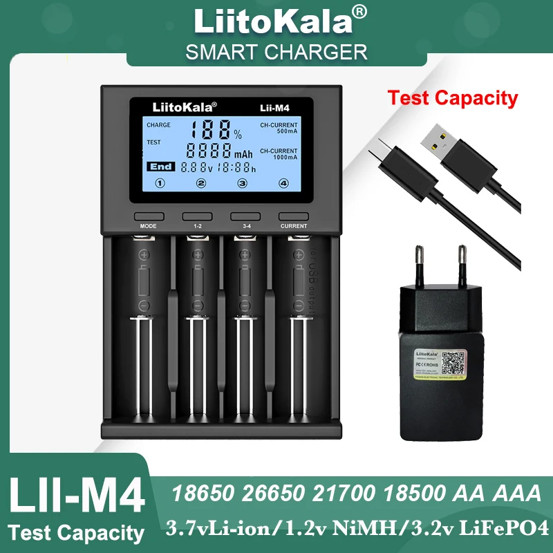 LiitoKala Lii-m4 Многофункциональное зарядное устройство Тестовая емкость для 3 7 В 18650