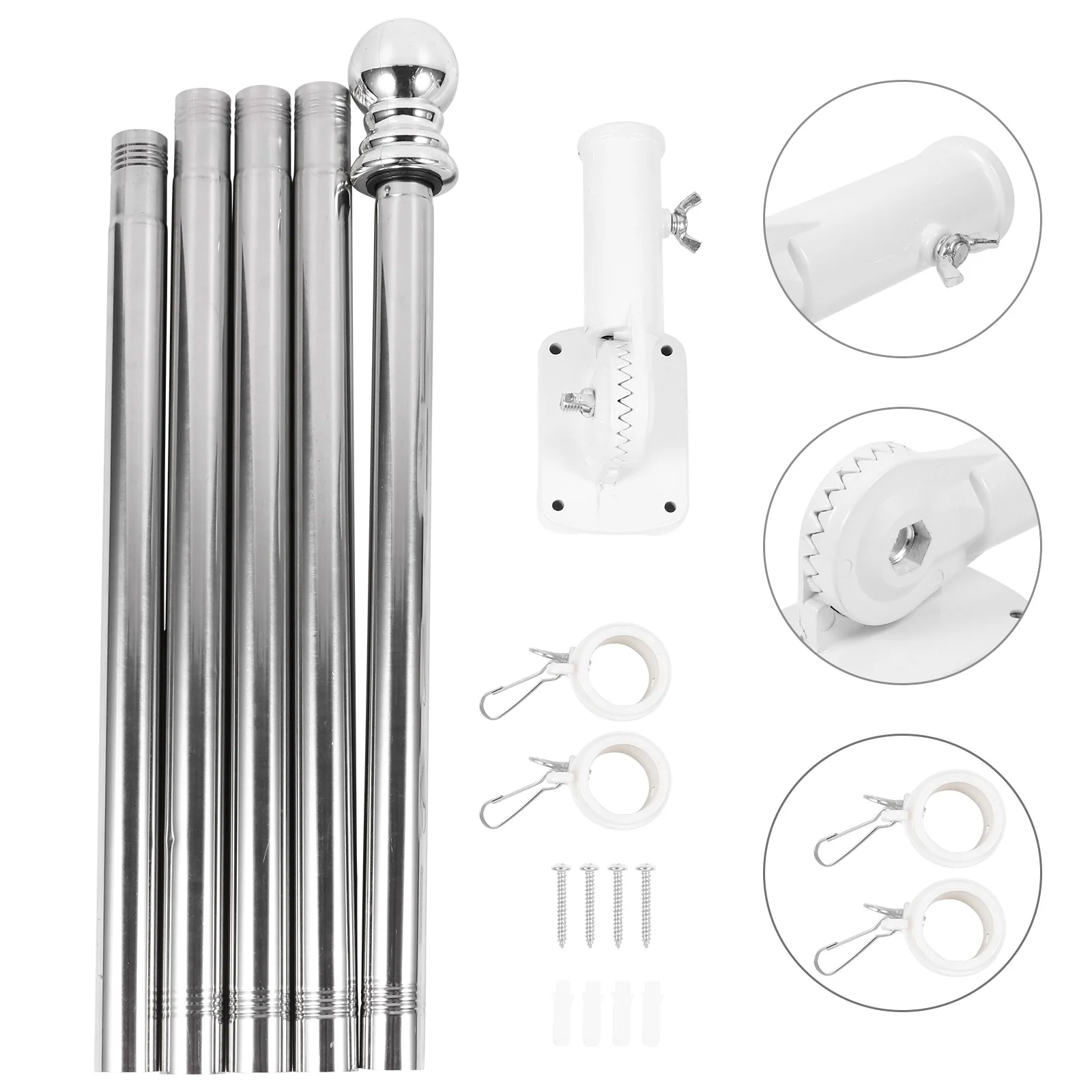 

Stainless Steel Flagpole with Bracket and Buckles Flag Pole Set for House Garden 1. 8m