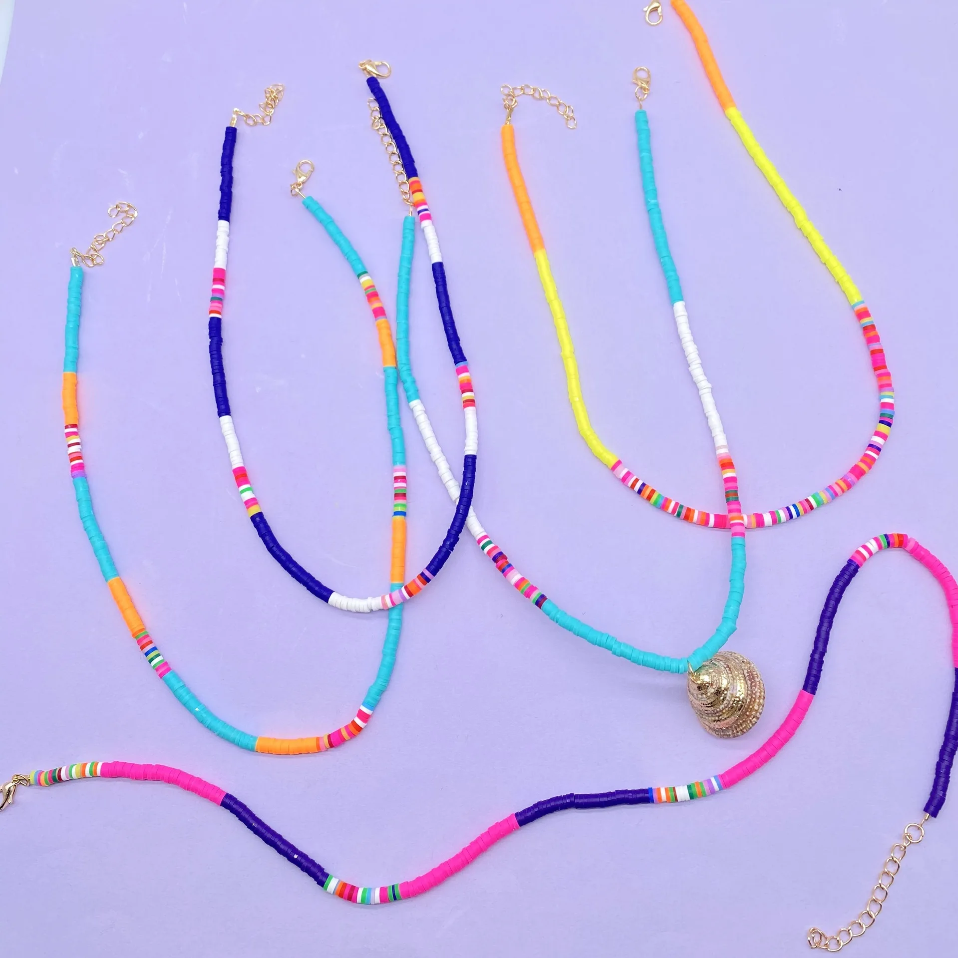 

2022 Bohemian Summer Beach Colorful Soft Clay Beads Choker Necklace