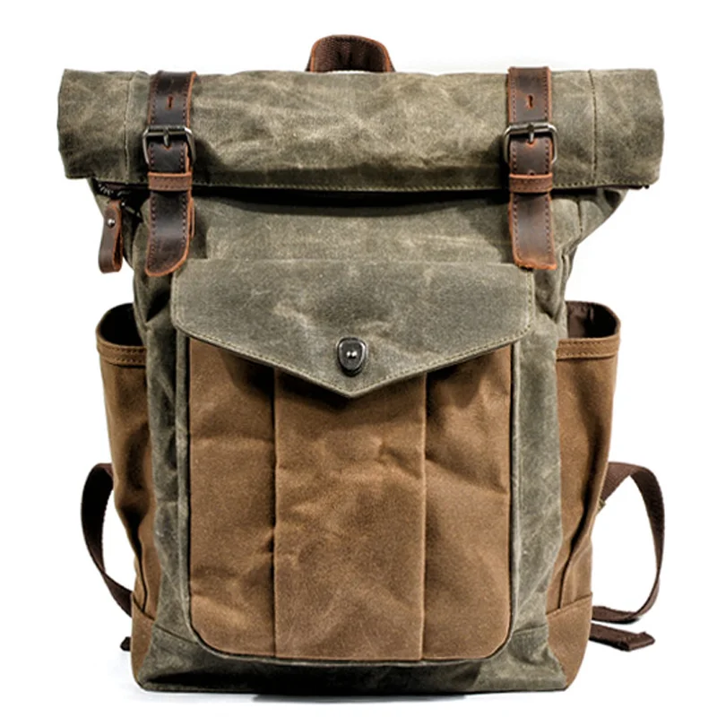 

Luxury Vintage Canvas Backpacks for Men Oil Wax Canvas Leather Travel Backpack Large Waterproof Daypacks Retro Bagpack