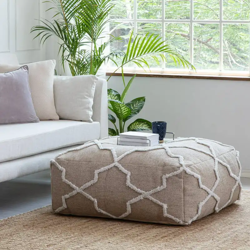

Jute Cotton Polyester Square Poufs Foot Stool Cover Balcony Living Room Decor