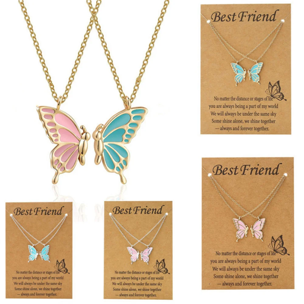 

Cute Butterfly Necklaces for Women Couple Best Friends Fashion Colorful Butterfly Stitching Pendant BFF Jewelry Girlfriends Gift