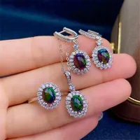 Natural True Black Opal Set 925 Sterling Silver Ring Pendant Earrings Carry Certificate Fashion Jewelry 2020 Set Overall Sale