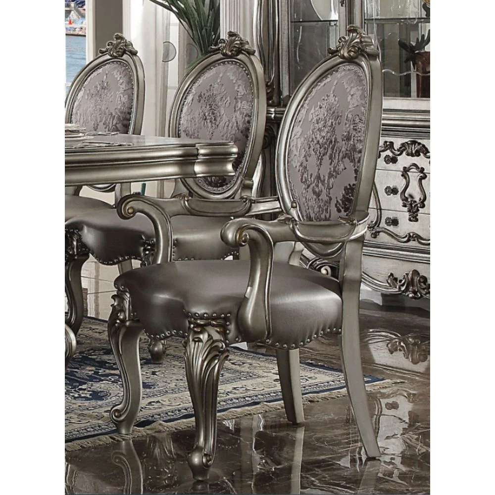 

Versailles Arm Chair (Set-2) in Silver PU & Antique Platinum 66823