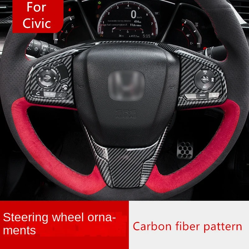 

For Honda 2016-2021 Civic Steering Wheel Decorative Stickers Steering Wheel Button Decorative Frame Civic Interior Modification