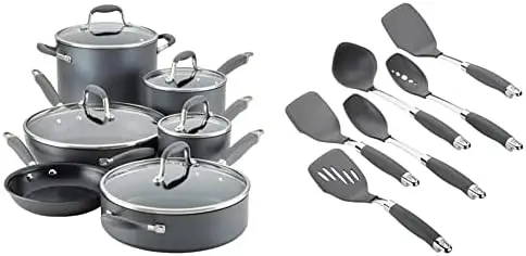 

Home Hard Anodized Nonstick Pots and Pans/Cookware Set, 11 Piece - Moonstone
