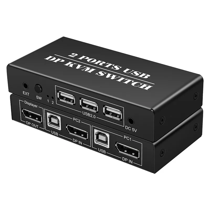 

DP KVM переключатель 2 порта 4K @ 60 Гц Displayport1.2 переключатель 2 в 1 с 3 портами USB2.0 для 2 ПК ноутбука Share клавиатуры мыши принтера