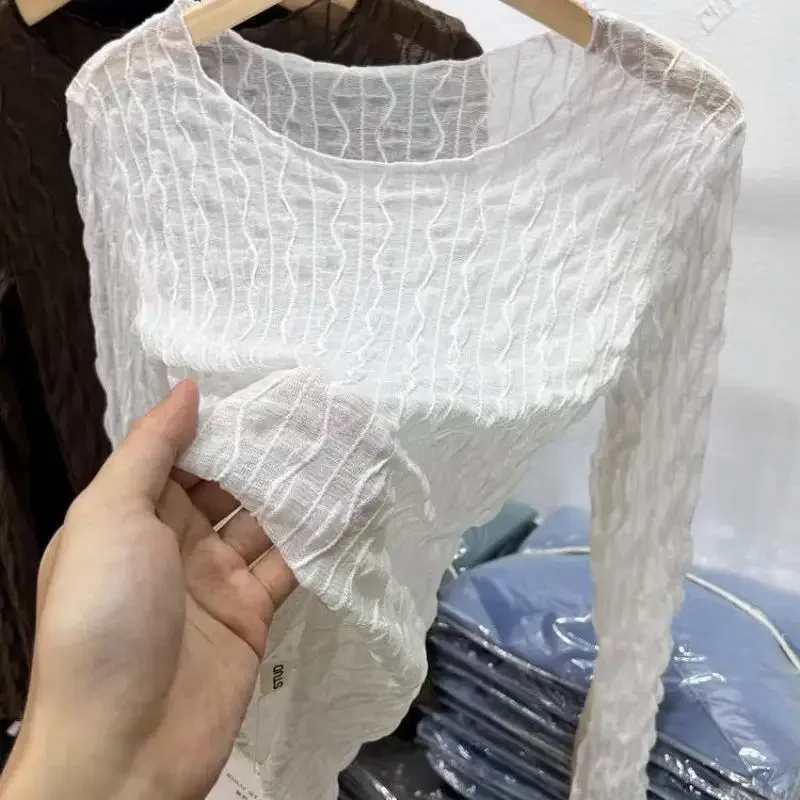 Элегантный кружевной топ во французском стиле женский сетчатый с высоким