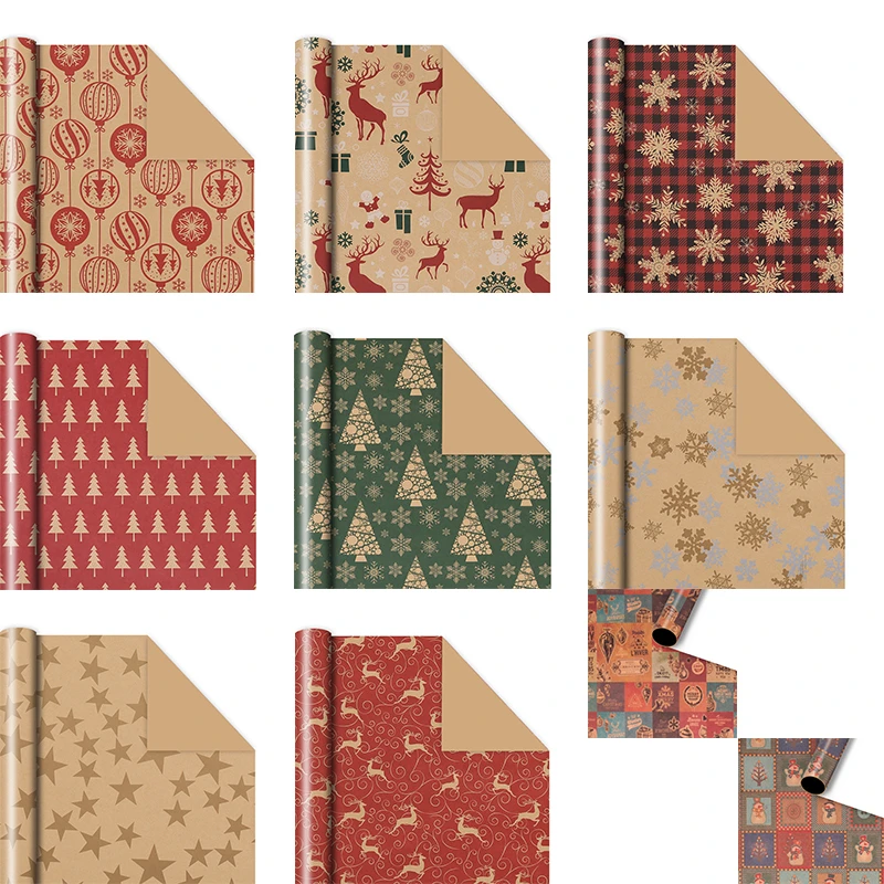 10pcs 50x76cm Christmas Gift Wrapping Paper 2023 New Year Wedding Party Gift Packaging for Childrens Xmas Holiday Mystery Box