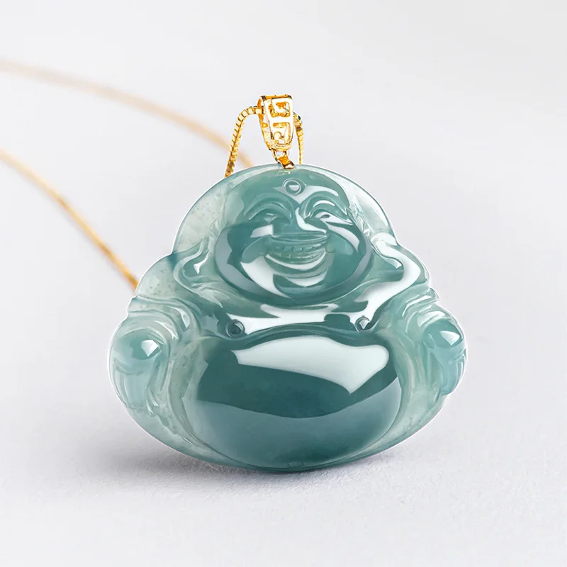 

Burmese Jade Maitreya Pendant Men Gemstones Luxury Amulet Jadeite Jewelry 925 Silver Natural Amulets Pendants Blue Necklace Man