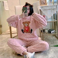 simple trend fashion plus velvet cartoon cute sweet autumn and winter new pullover round neck printing coral fleece pajamas