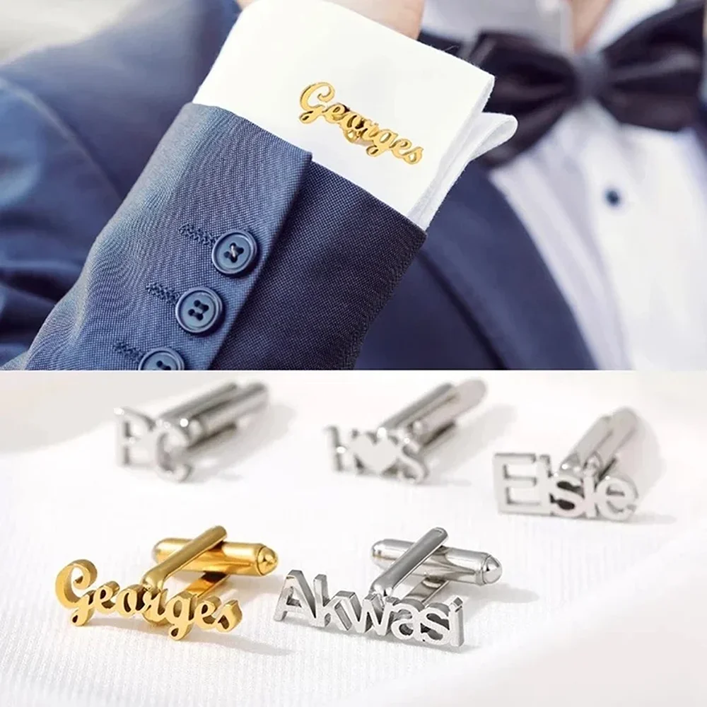 Personalized Customized Name Cufflinks Stainless Steel Men Shirt Cufflink Gold Jewelry Exquisite Gift Gemelos Para Hombre Camisa