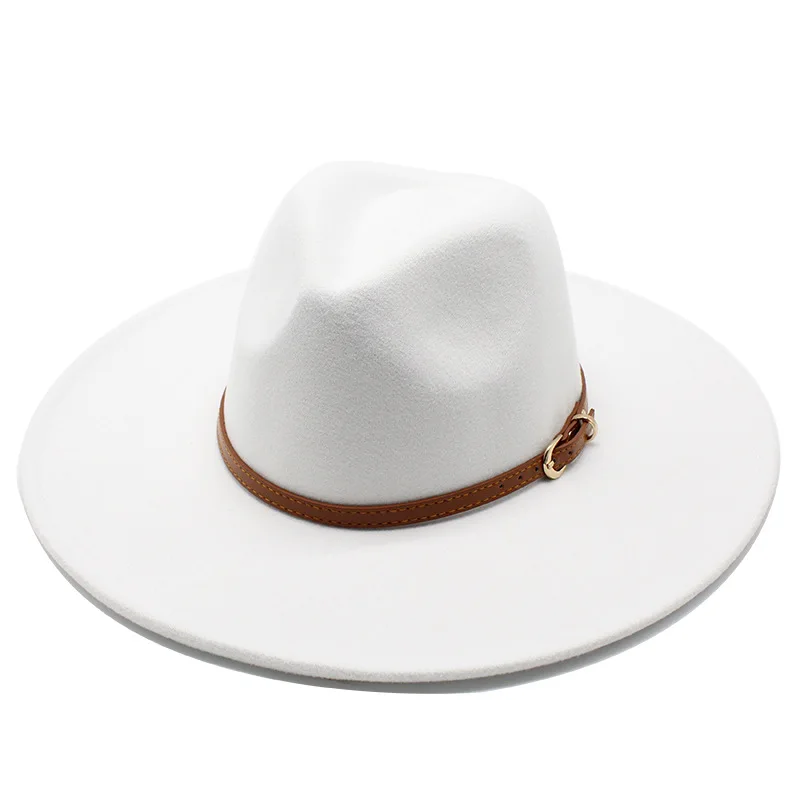 

spring autumn Women's cap hats for men fedoras felt wide brim panama with chain 2022 fashion chapel beach elegant gentleman new