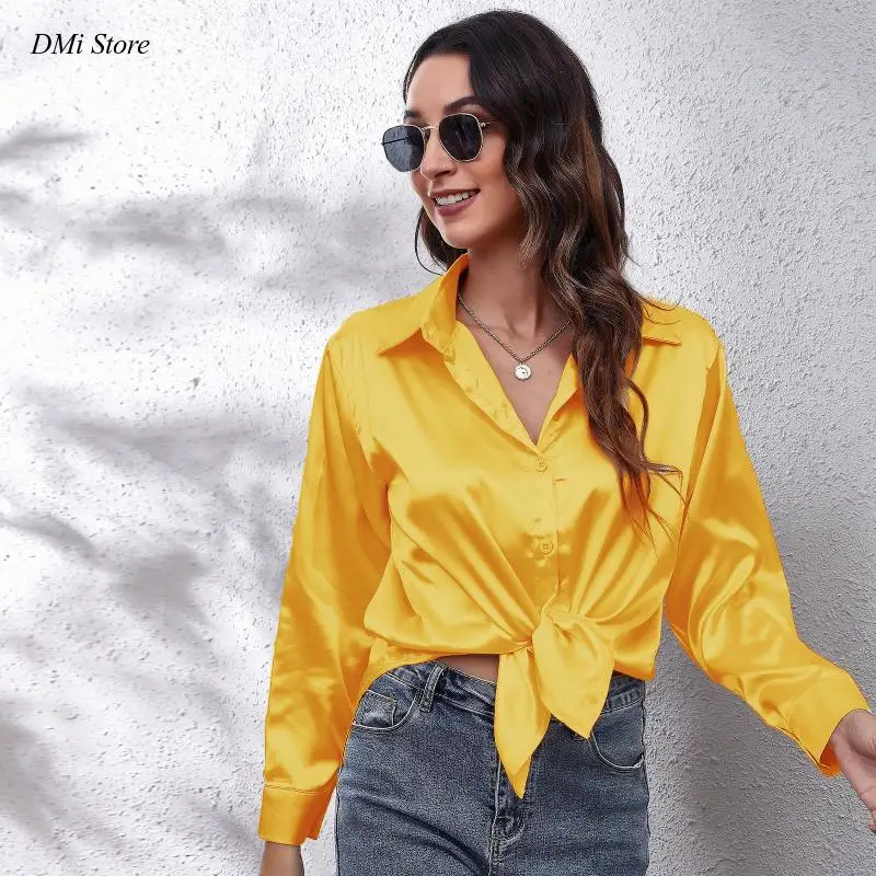 

Luxury Shirt OL Female Clothing Autumn Fashion Button Up Satin Silk Shirt Youth Woman Blouses Cheap and Pretty Blouses Satin