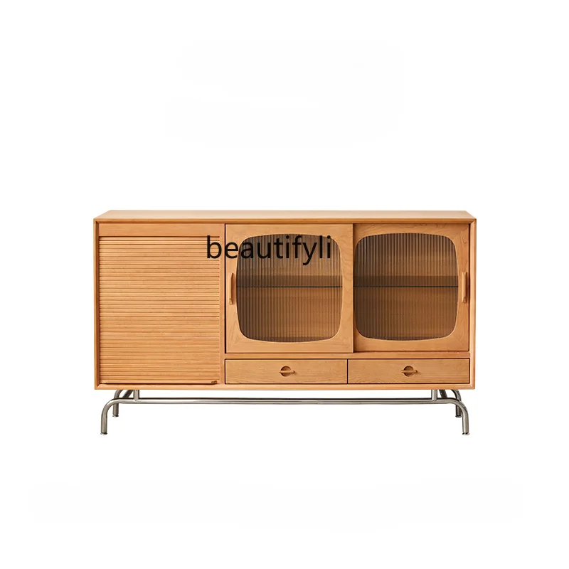 

Буфет из массива дерева, современный минималистичный боковой шкаф из черного дерева с ножками из нержавеющей стали для гостиной и кухни