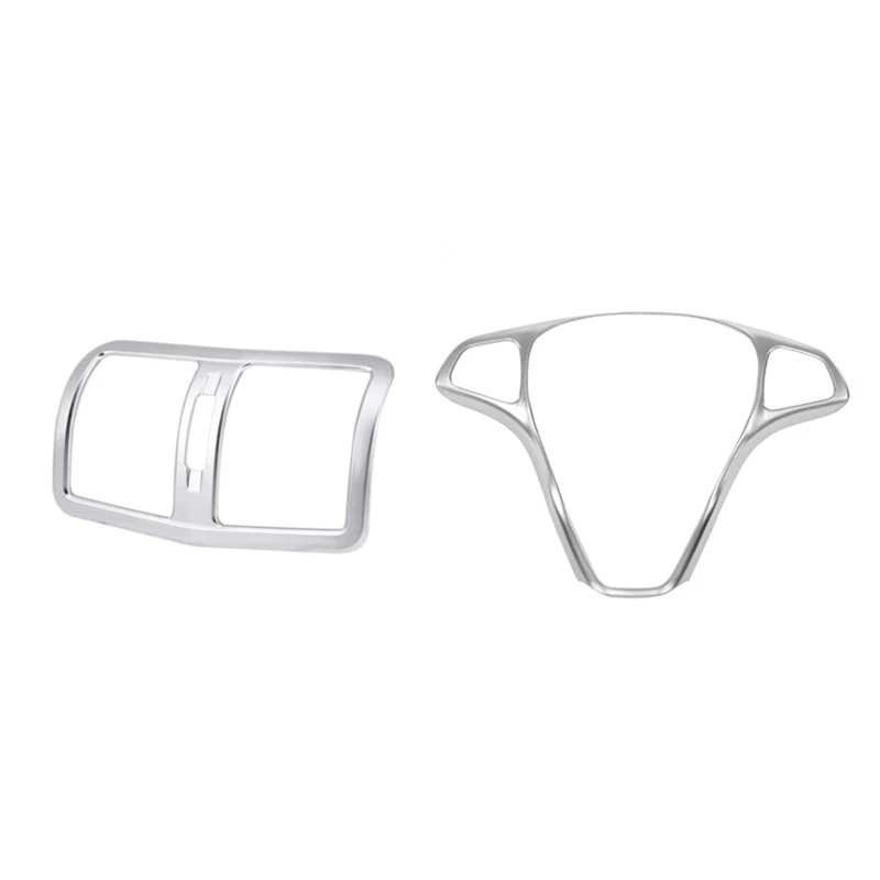 

1 Pcs Car Back Rear Air Conditioner Outlet Vent Frame Cover Trim & 1 Pcs Car Steering Wheel Button Frame Trim Cover