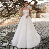 boho a line wedding dresses 2022 for women lace appliques strapless a line beach backless bridal gowns lace up robe de mariee