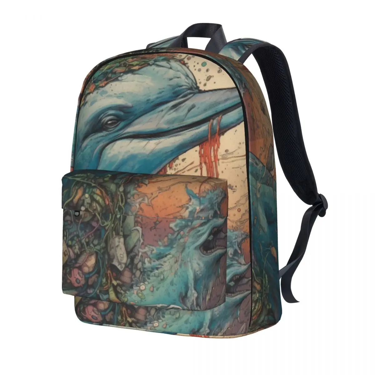 

Dolphin Backpack Illustration Caricatures Girl Polyester Travel Backpacks Durable Streetwear High School Bags Rucksack