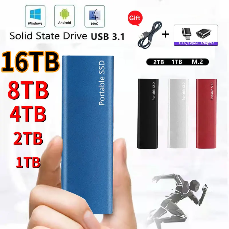 

2023 New 1TB Portable High Speed Mobile Solid State Drive 500GB SSD Mobile Hard Drives External Storage Decives for Laptop mac