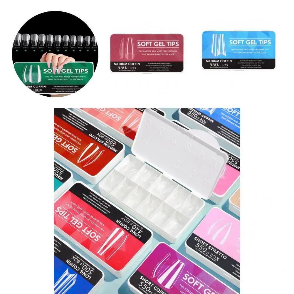 Прозрачные нежные бесшовные накладные ногти в форме лестницы несломанные