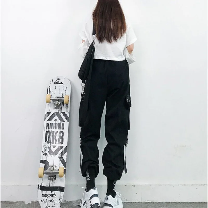 Брюки-карго женские с эластичной высокой талией модные штаны для бега в стиле