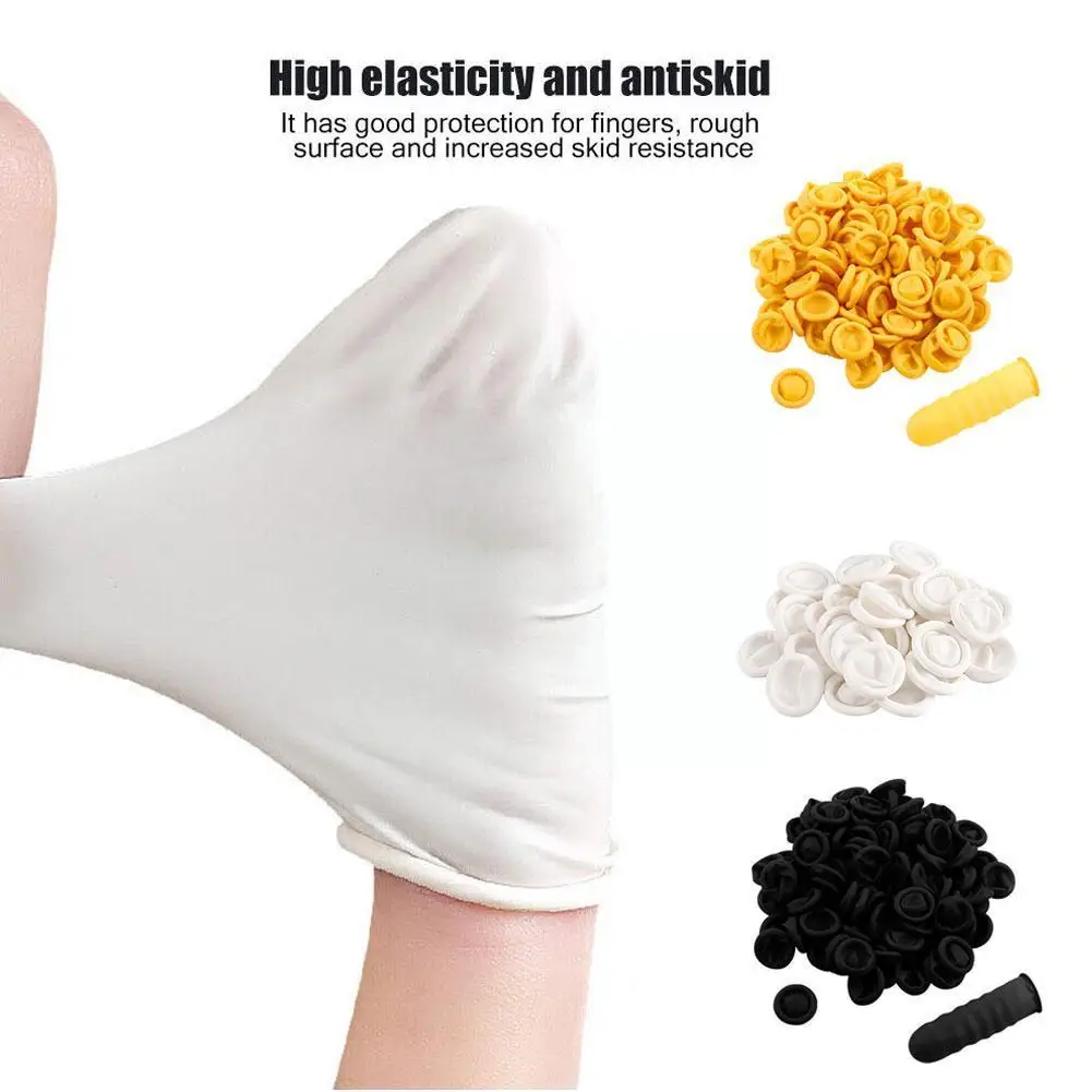 

100Pcs/set Disposable Finger Cover Rubber Gloves No Glove Protector Anti-Static Latex Finger Cots Slip Fingertips Nail Tool Q4Z9