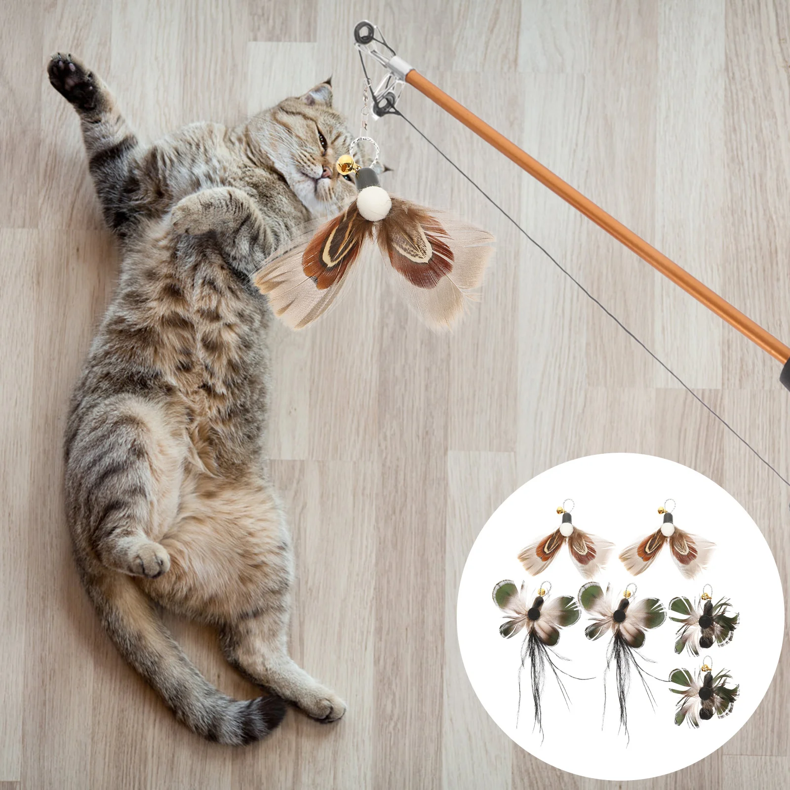 

Cat Toy Wand Refills Teasing Teaser Stick Replacement Interactive Toys Attachments Indoor Kitten Spring Bell Replacements String
