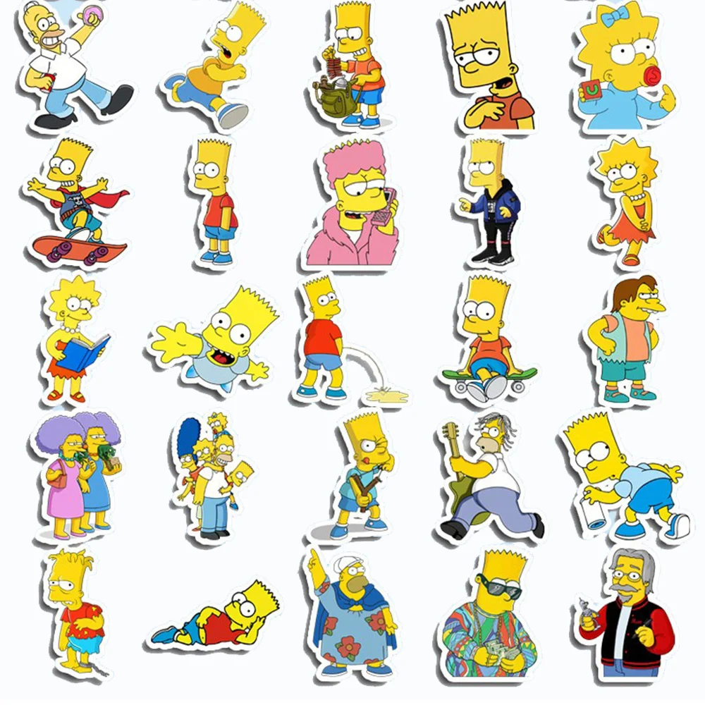 10/30/50pcs Cartoon Simpson Stickers for Kids Anime Decals DIY Skateboard Motorcycle Guitar Laptop Classic Cute Toy Sticker Gift - купить по