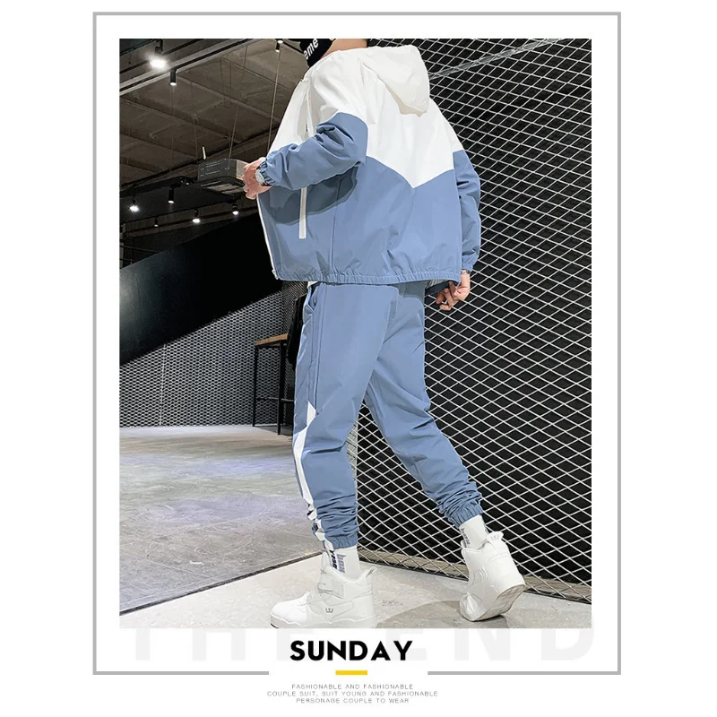 Dropship Patchwork Set Pria Kasual Hip Hop 2023 Gaya Korea 2 Potong Set Pakaian Pria Streetwear Olahraga Kebugaran Pria Clothing