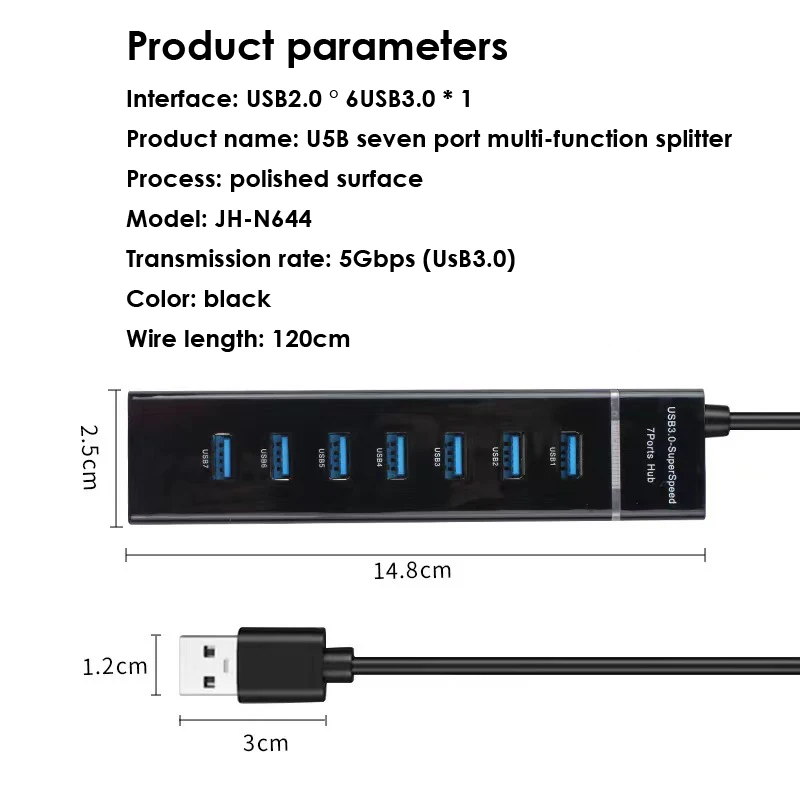 

Usb-разветвитель для компьютера, 5 Гбит/с, 7 портов, 5 Гбит/с