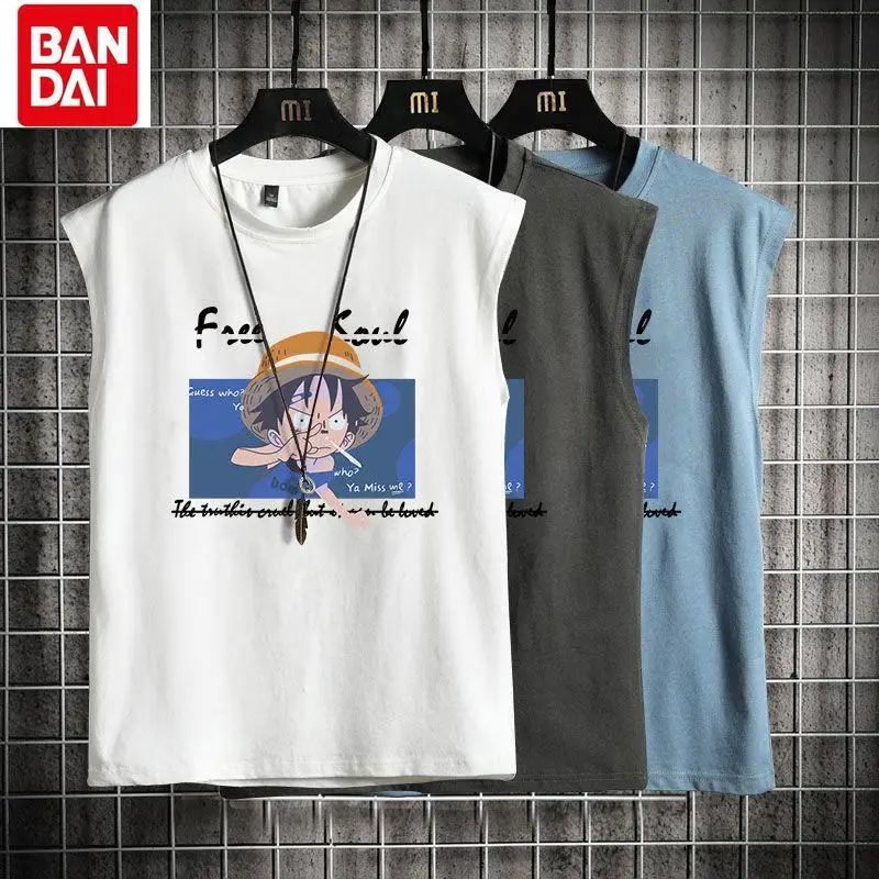 

Bandai 2022 Summer One Piece Luffy Anime Casual Wild Sleeveless T-Shirt Plus Size Men's Loose Basketball Sports Fitness
