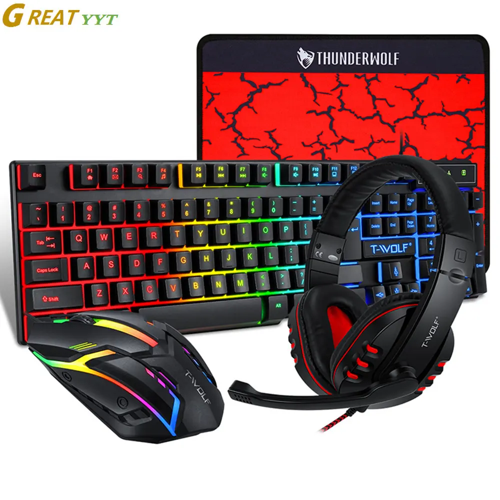 

Gaming Keyboard 4pcs Set 104 Keys Keyboard Breaking Light Mouse Gaming Headset Anti-slip Mouse Pad Game Headset RGB Keyboard Set