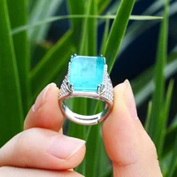 threegraces elegant blue cubic zirconia square shape big wedding party rings for women fashion silver color costume jewelry r175
