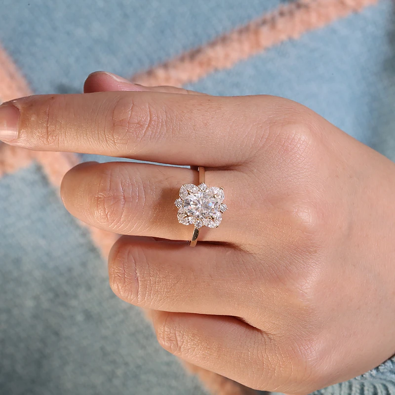 Real 14K Gold Center 2.0ct Oval Cut Moissanite D VVS Engagement Rings for Women Anniversary Gift