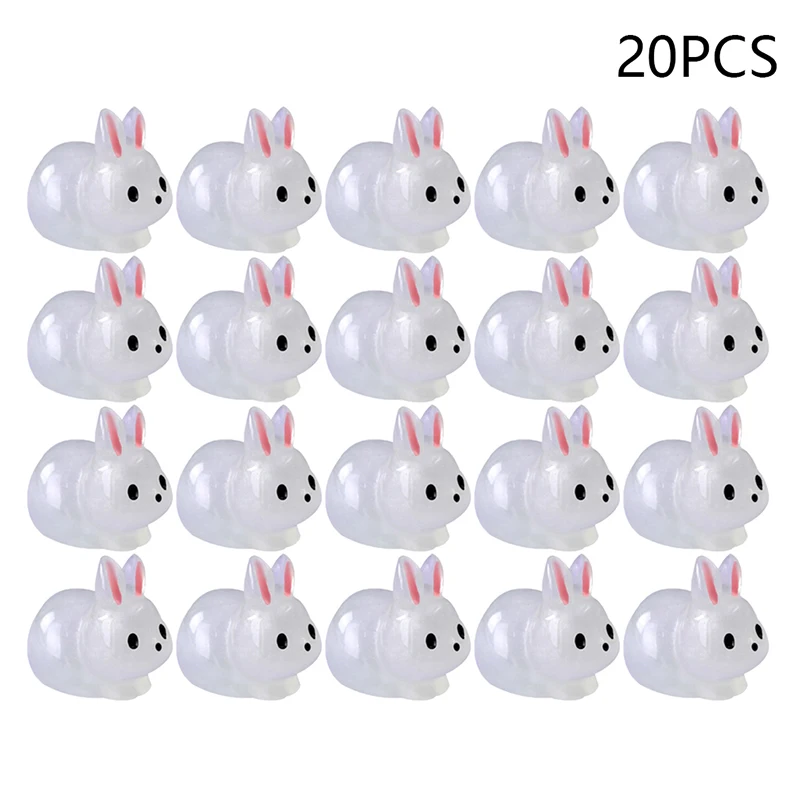 

20PCS Luminous Rabbit Micro Ornaments Miniature Animal Potted Decoration Decoration Home Hare Micro World Accessories