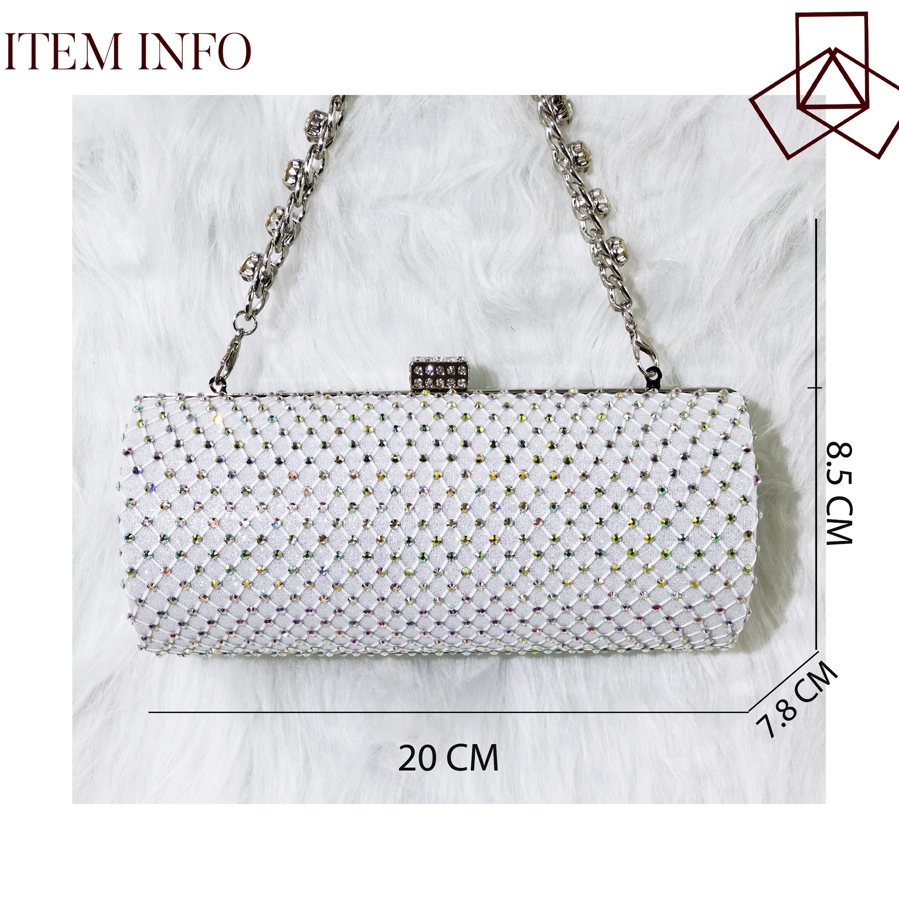 

QSGFC White Color Crystal Mesh Round Hard Bag Evening Clutch Girly Fashion Small Bag Long Shoulder Strap Two-Way Bag