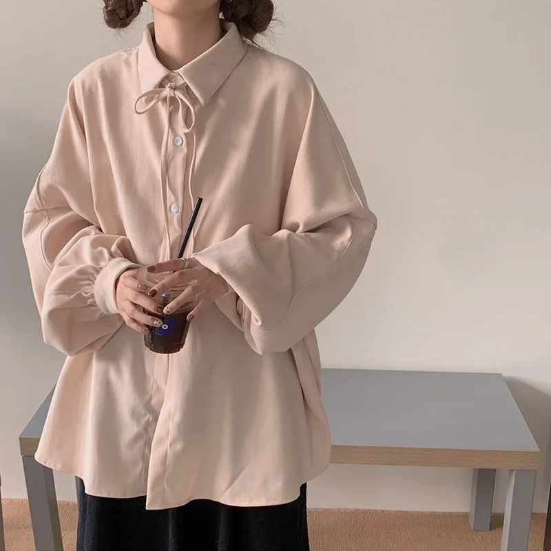 

HOUZHOU Korean Fashion Harajuku Blouses Women Basic Oversized Long Sleeve Preppy Style Kawaii Shirt Female Cute Pink Top Vintage