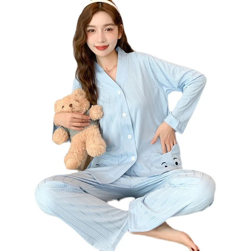 2022 Spring Autumn New Pajamas Women's Cardigan Long Sleeve Korean Sweet Loose Home Clothes Lady Sleepwear Female Nightwear
