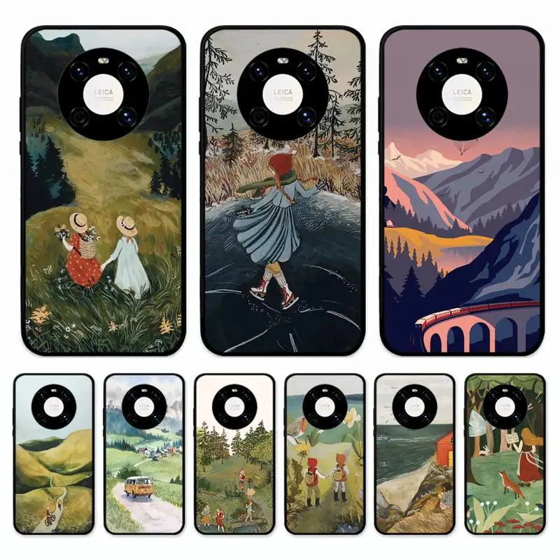 

Cartoon Scenery Girl Phone Case for Huawei Mate 20 10 9 40 30 lite pro X Nova 2 3i 7se