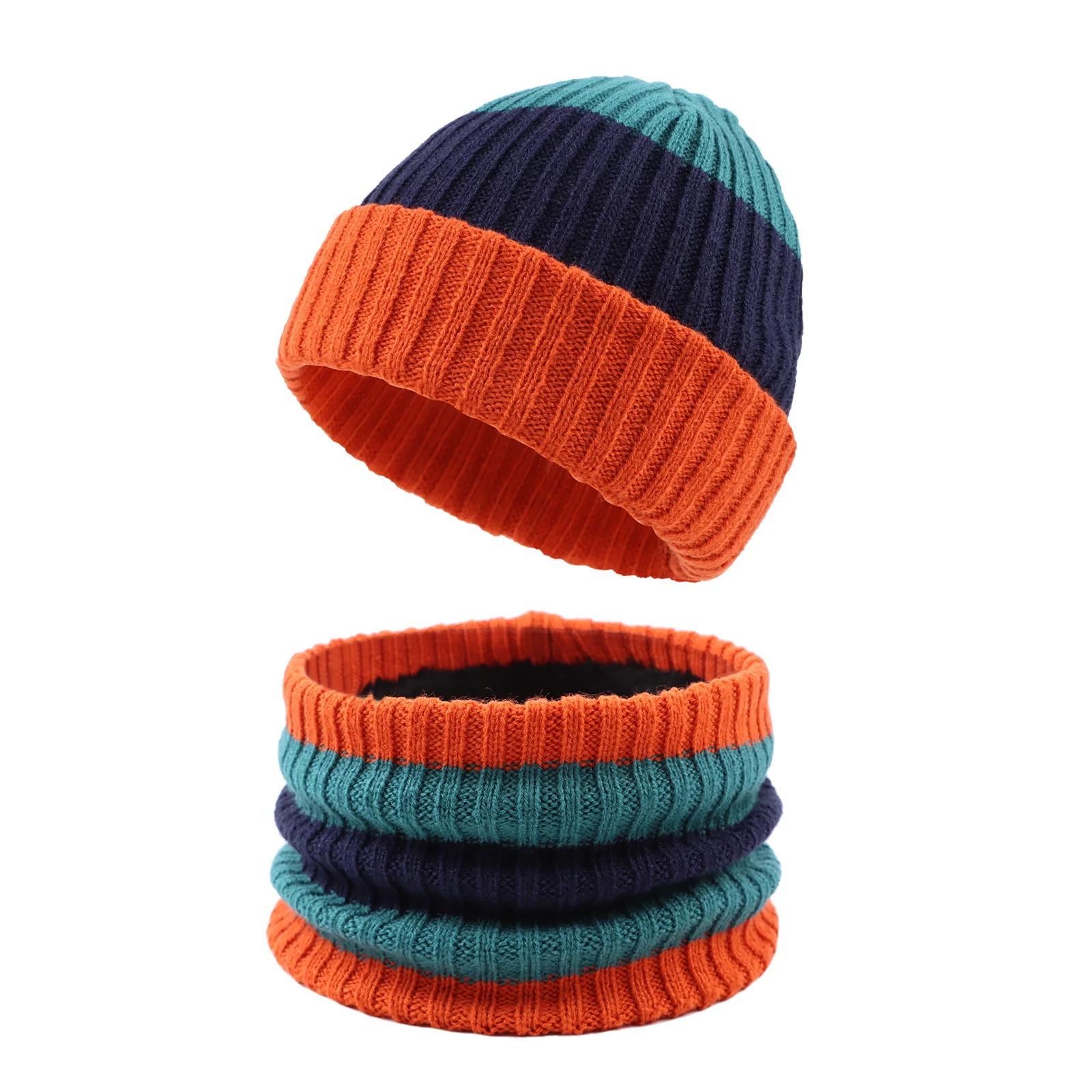 Warm Hat For Kids Boys Girls Winter Bonnet Caps Baby Stripe Hat Scarf Toddlers Thicken Set For 0-8 Years