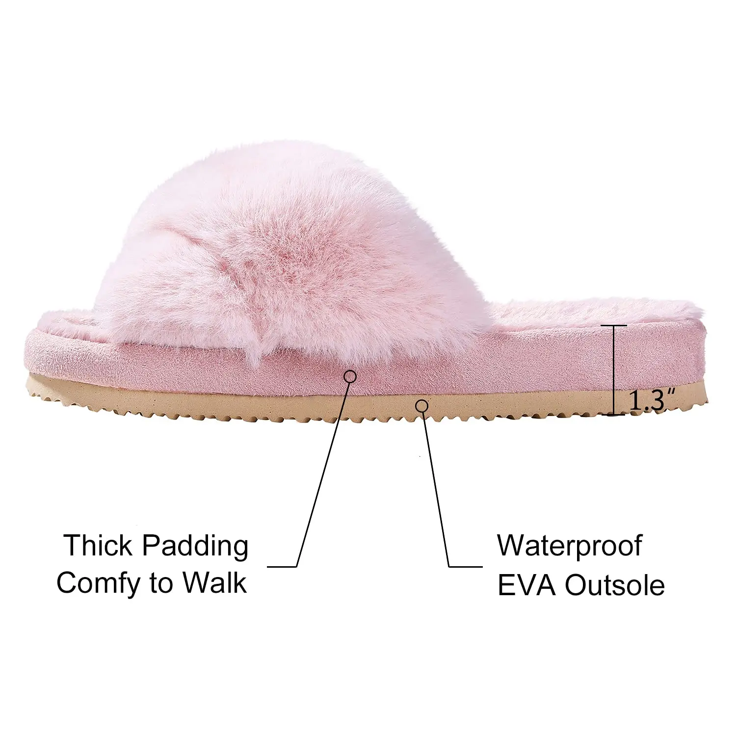 Litfun Fashion indoor Women Furry Slippers Summer Cross Fluffy Fur Home Slides Thick Sole Indoor Floor Shoes Ladies Flip Flops