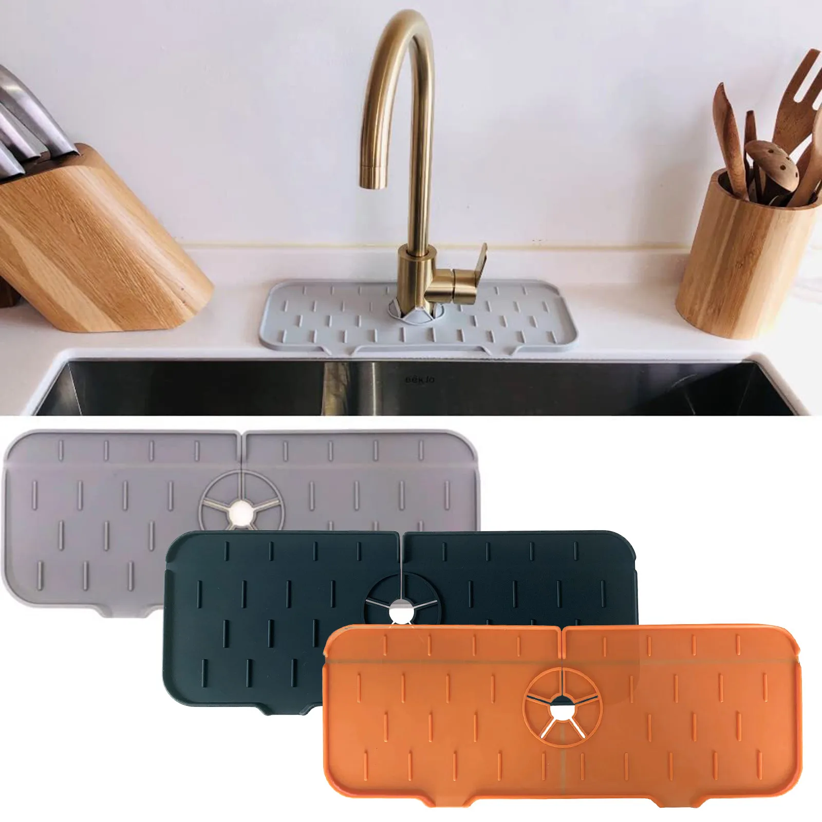 

Kitchen Faucet Draining Mat Pad Sink Splash Guard Silicone Faucet Splash Catcher Countertop Protector for Kitchen Bathroom